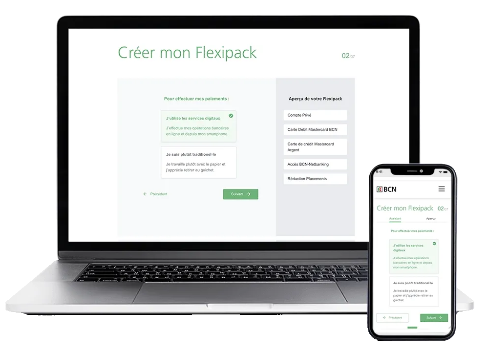 Ordinateur portable ouvert en extérieur affichant la page Produits du nouveau site BCN